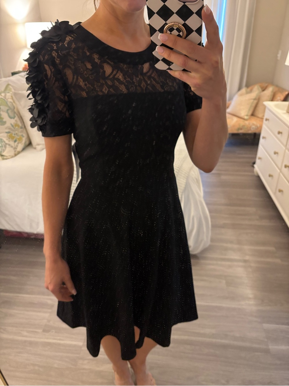 🖤 SHANI Collection Floral Applique Fit & Flare Lace Dress — Size 6 — NWT